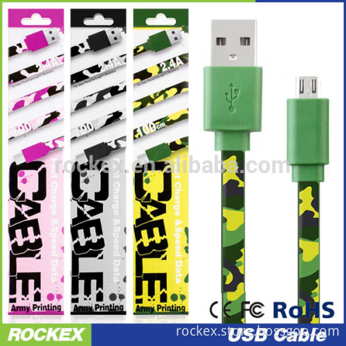 2015 new arrival! wholesales micro usb flat 2A cable with camo Pattern for cellphone